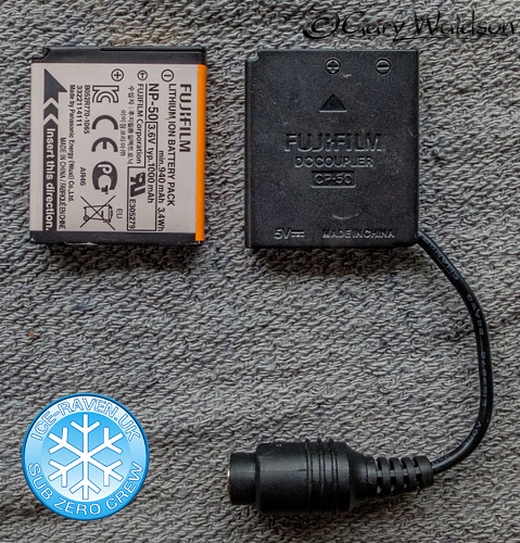 A Dc power coupler for a camera. - Ice Raven - Sub Zero Adventure - Copyright Gary Waidson, All rights reserved.Battery-Adaptor
