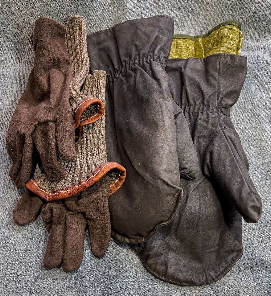 Wax Cotton Mitten Shells, Poly Fleece Gloves and Wrist Warmers  - Ice Raven - Sub Zero Adventure - Copyright Gary Waidson, All rights reserved.