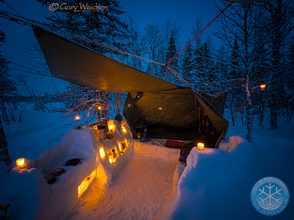 Wayland Snow Shed lit up at night - Ice Raven - Sub Zero Adventure - Copyright Gary Waidson, All rights reserved.