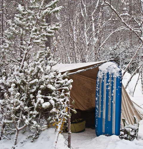 Tarp Shelter in Snow - Ice Raven - Sub Zero Adventure - Copyright Gary Waidson, All rights reserved.